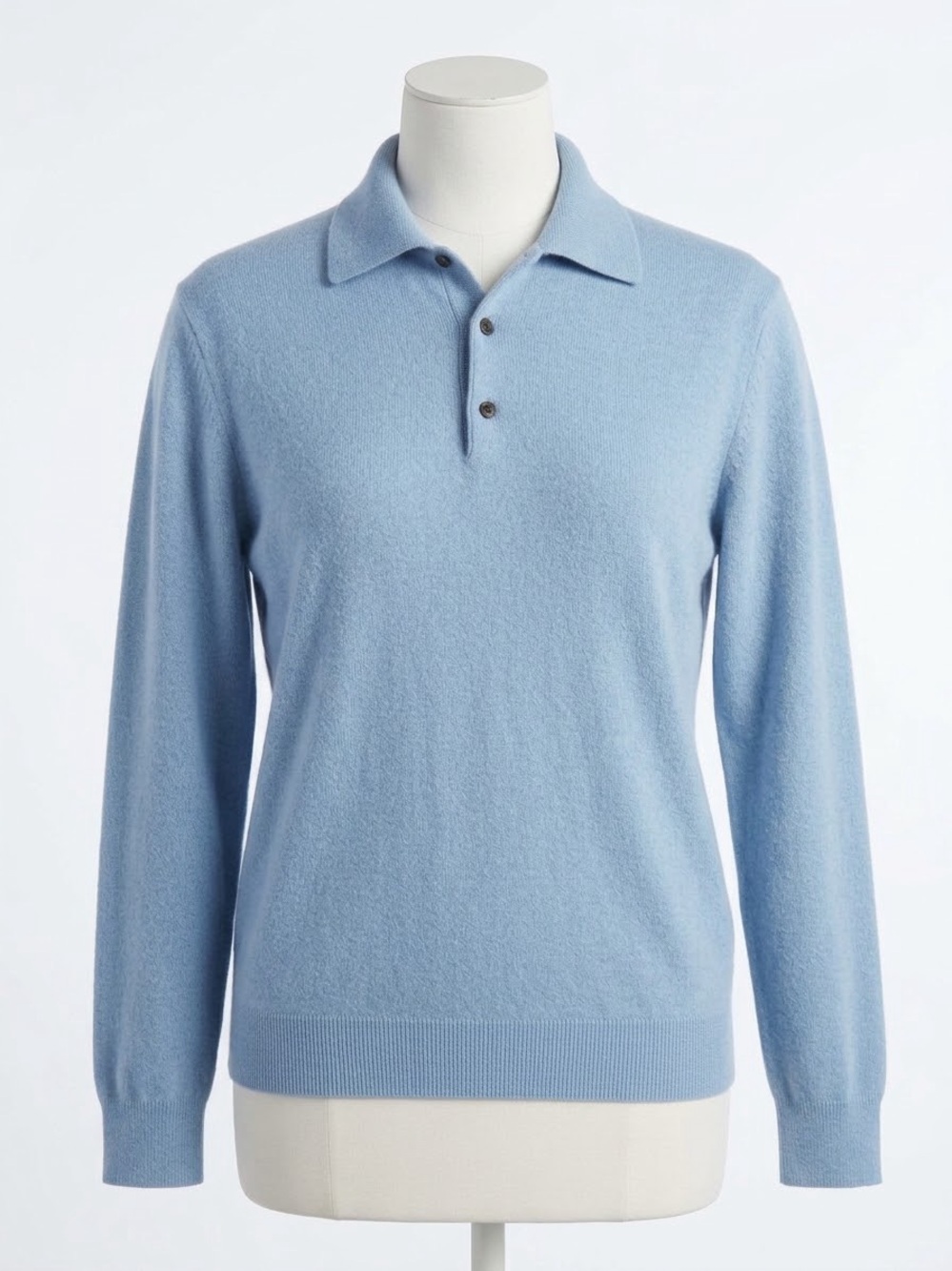 Vintage Saks Fifth Avenue Women’s Cashmere Polo Sweater - Light Blue Size Medium